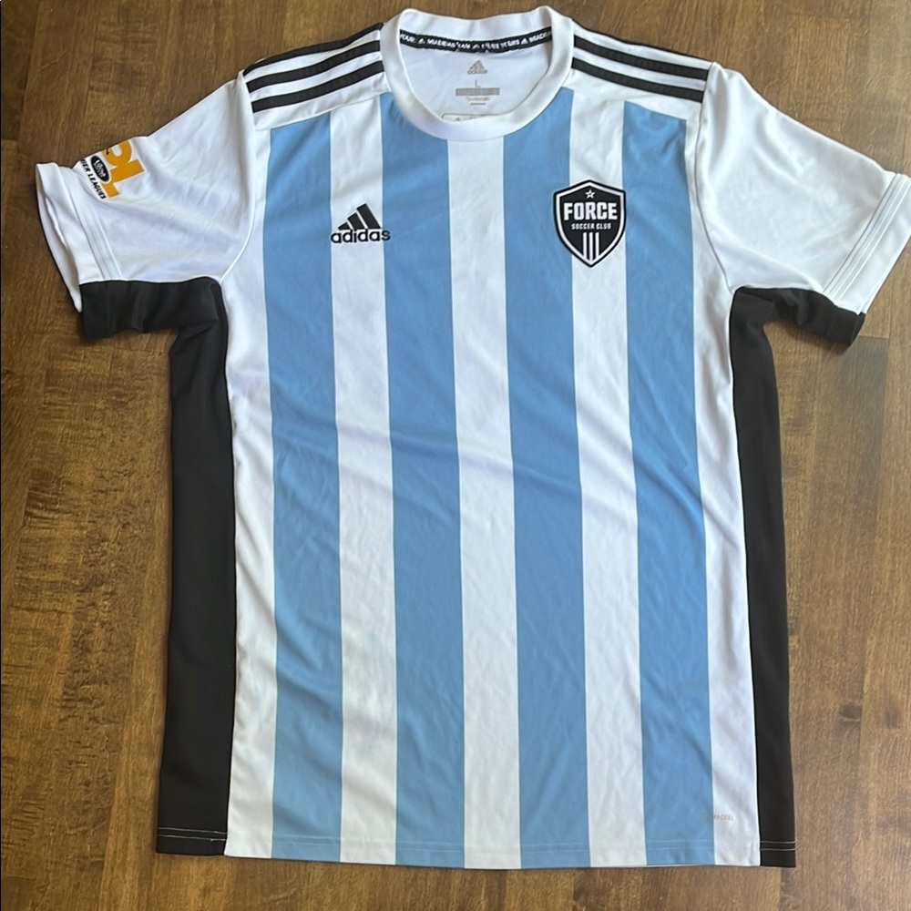 Adidas Blue and White Striped Jersey